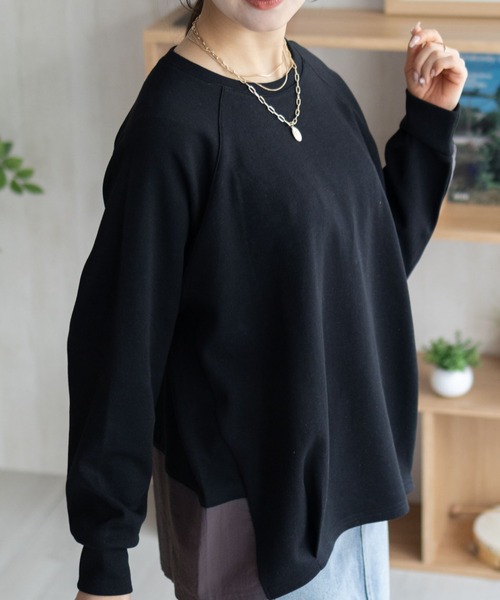 NAVY(ネイビー)の「NAVY 異素材切替プルオーバー(Tシャツ/カットソー・レディース・ブラック/ベージュ/杢グレー・M/L)」の2枚目の写真