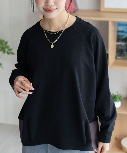 NAVY(ネイビー)の「NAVY 異素材切替プルオーバー(Tシャツ/カットソー・レディース・ブラック/ベージュ/杢グレー・M/L)」の4枚目の写真
