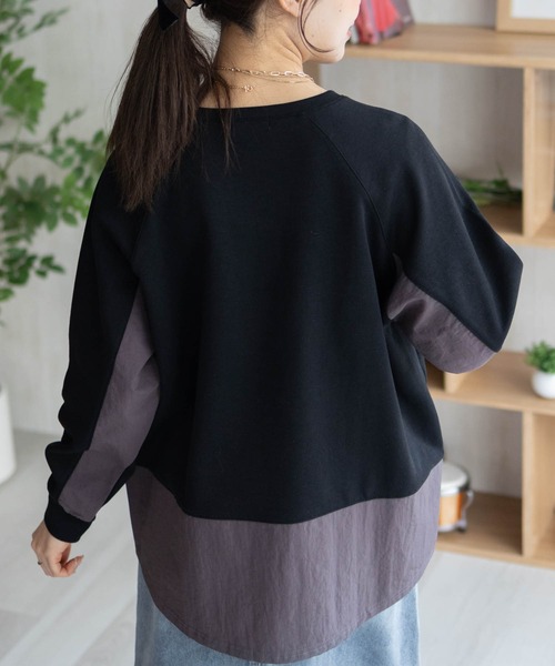 NAVY(ネイビー)の「NAVY 異素材切替プルオーバー(Tシャツ/カットソー・レディース・ブラック/ベージュ/杢グレー・M/L)」の6枚目の写真
