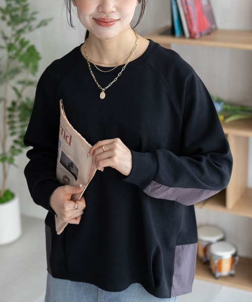 NAVY(ネイビー)の「NAVY 異素材切替プルオーバー(Tシャツ/カットソー・レディース・ブラック/ベージュ/杢グレー・M/L)」の7枚目の写真