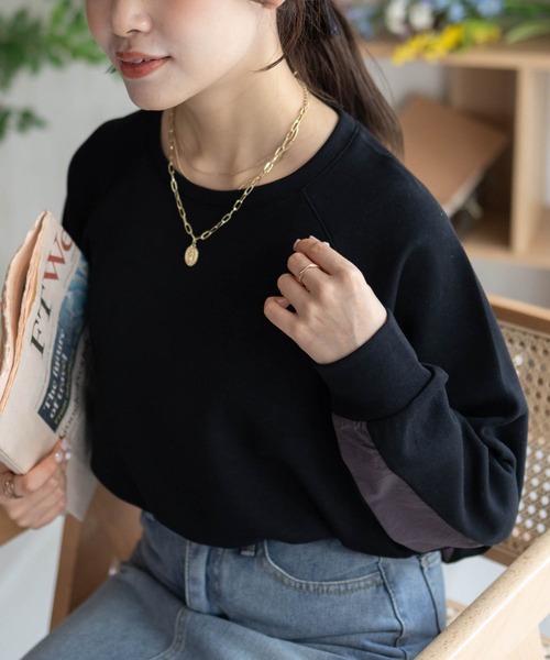 NAVY(ネイビー)の「NAVY 異素材切替プルオーバー(Tシャツ/カットソー・レディース・ブラック/ベージュ/杢グレー・M/L)」の8枚目の写真