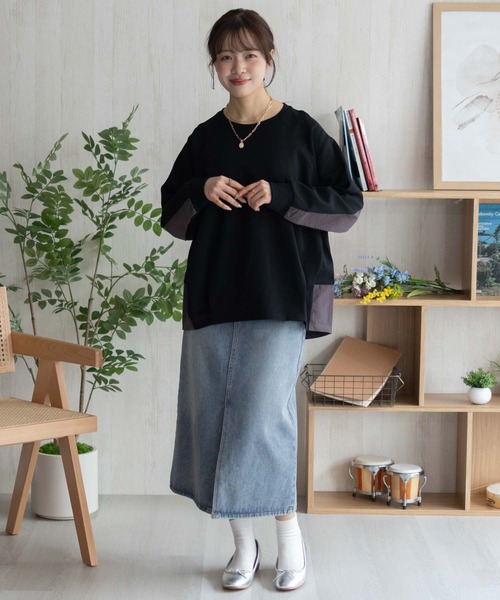 NAVY(ネイビー)の「NAVY 異素材切替プルオーバー(Tシャツ/カットソー・レディース・ブラック/ベージュ/杢グレー・M/L)」の10枚目の写真