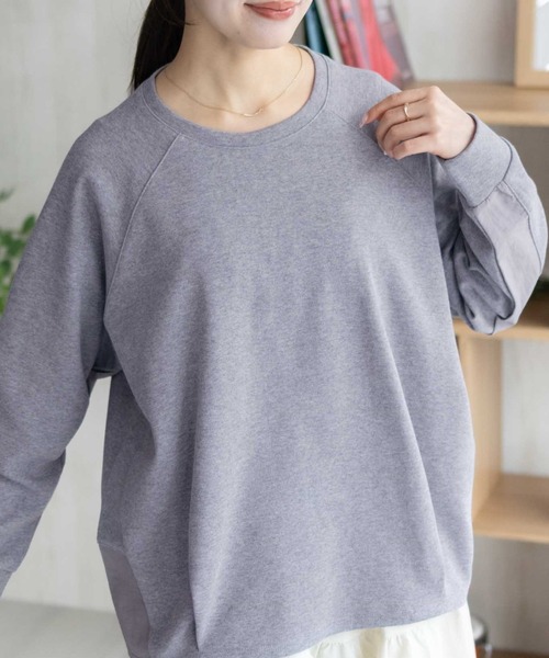 NAVY(ネイビー)の「NAVY 異素材切替プルオーバー(Tシャツ/カットソー・レディース・ブラック/ベージュ/杢グレー・M/L)」の14枚目の写真