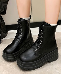 セール】レザー調 厚底 レースアップ ショート ブーツ（ブーツ
