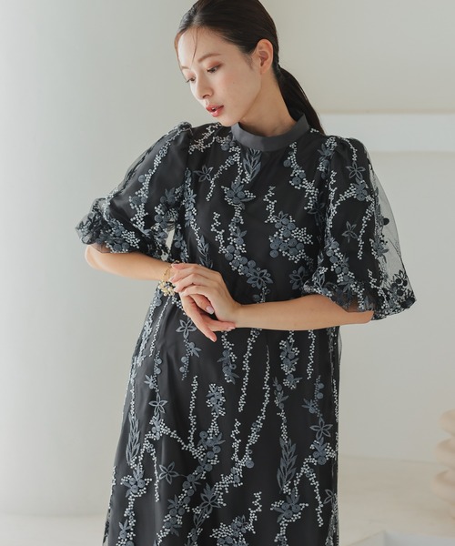 本日価格！ボリュームスリーブAライン パーティードレス オケージョンドレス ボリュームスリーブAライン パーティードレス オケージョンドレス