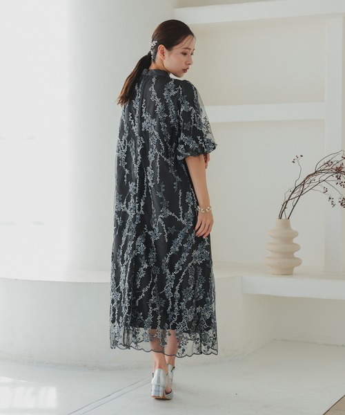 本日価格！ボリュームスリーブAライン パーティードレス オケージョンドレス セール】ボリュームスリーブAライン パーティードレス オケージョン