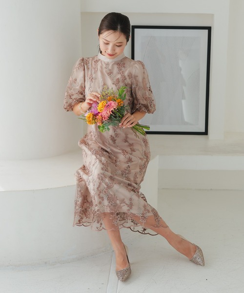 セール】ボリュームスリーブAライン パーティードレス オケージョン