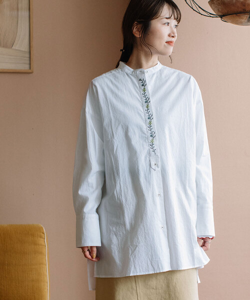 POU DOU DOU（プードゥドゥ）の「ボタニカル比翼刺繍ロングシャツ（シャツ/ブラウス・レディース・ブラック/オフホワイト/ライトグレー・M）」の14枚目の写真