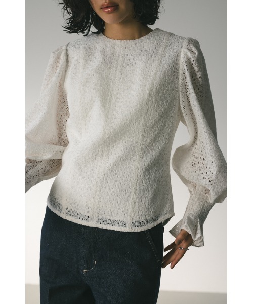 STYLEMIXER（スタイルミキサー）の「カフタックレーストップ（シャツ/ブラウス・レディース・ホワイト/オレンジ系その他/ブラック・SMALL/MEDIUM）」の2枚目の写真