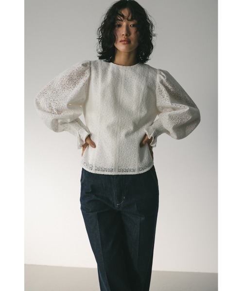 STYLEMIXER（スタイルミキサー）の「カフタックレーストップ（シャツ/ブラウス・レディース・ホワイト/オレンジ系その他/ブラック・SMALL/MEDIUM）」の4枚目の写真