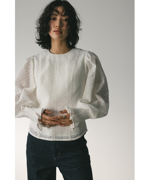 STYLEMIXER（スタイルミキサー）の「カフタックレーストップ（シャツ/ブラウス・レディース・ホワイト/オレンジ系その他/ブラック・SMALL/MEDIUM）」の6枚目の写真