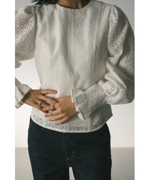 STYLEMIXER（スタイルミキサー）の「カフタックレーストップ（シャツ/ブラウス・レディース・ホワイト/オレンジ系その他/ブラック・SMALL/MEDIUM）」の9枚目の写真