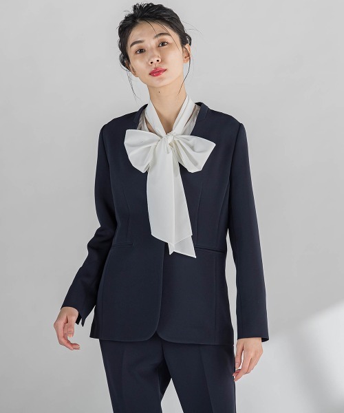 la.f…(ラエフ)の「ダブルクロスジャケット≪手洗い可能≫(ノーカラージャケット・レディース・ネイビー/ベージュ・11号/9号/7号)」の10枚目の写真