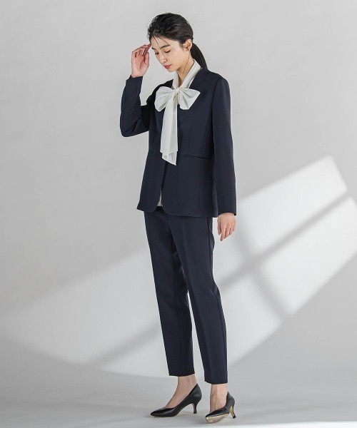 la.f…(ラエフ)の「ダブルクロスジャケット≪手洗い可能≫(ノーカラージャケット・レディース・ネイビー/ベージュ・11号/9号/7号)」の17枚目の写真