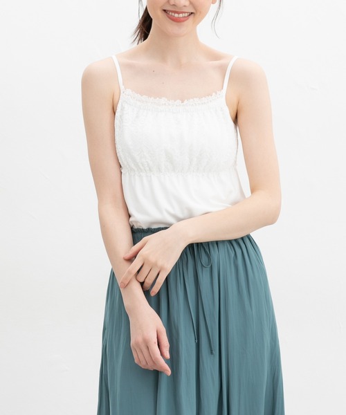 Honeys（ハニーズ）の「【ＵＶカット・吸水速乾】シャーリングキャミソール（キャミソール・レディース・サックスブルー/ブラック/オフホワイト/ブルー/ベージュ/ライム/ピンク/ボルドー/モカ・L/LL/M/S）」の11枚目の写真