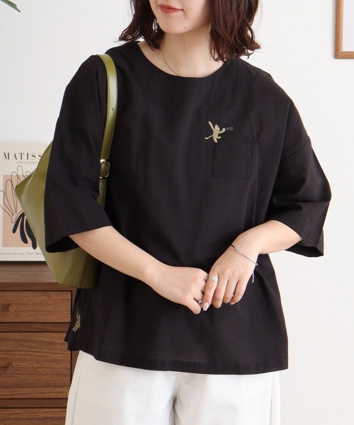 ブラウス シャツ EMAGO いたずらネコ刺繍ブラウス レディース EMAGO いたずらネコ刺繍ブラウス（シャツ/ブラウス）｜Emago
