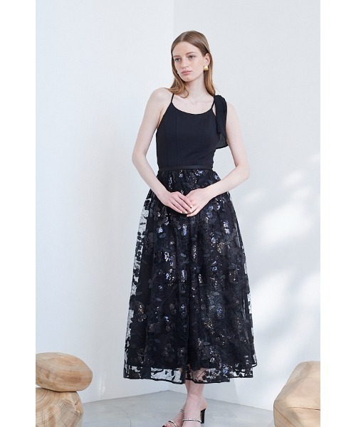 Estella.K（エステラケー）の「Annie Dress カットソーミディドレス＆スパンコールレーススカートSet（ワンピース・レディース・ブラック/ベージュ系・FREE）」の3枚目の写真