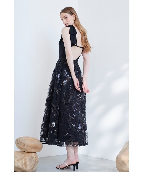 Estella.K（エステラケー）の「Annie Dress カットソーミディドレス＆スパンコールレーススカートSet（ワンピース・レディース・ブラック/ベージュ系・FREE）」の5枚目の写真