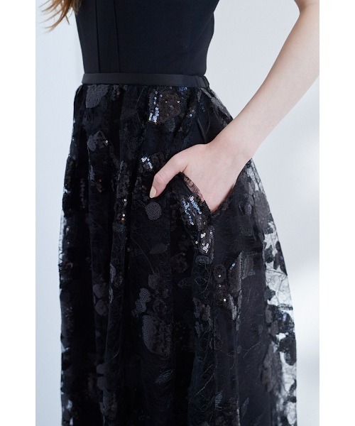 Estella.K（エステラケー）の「Annie Dress カットソーミディドレス＆スパンコールレーススカートSet（ワンピース・レディース・ブラック/ベージュ系・FREE）」の10枚目の写真