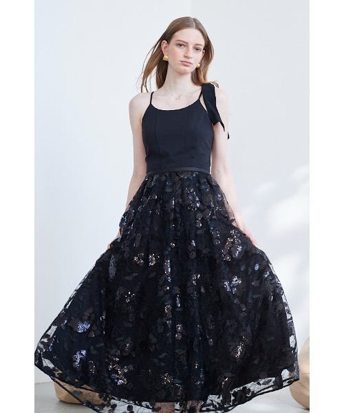 Estella.K（エステラケー）の「Annie Dress カットソーミディドレス＆スパンコールレーススカートSet（ワンピース・レディース・ブラック/ベージュ系・FREE）」の6枚目の写真