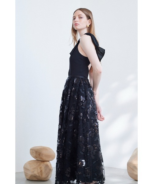 Estella.K（エステラケー）の「Annie Dress カットソーミディドレス＆スパンコールレーススカートSet（ワンピース・レディース・ブラック/ベージュ系・FREE）」の13枚目の写真