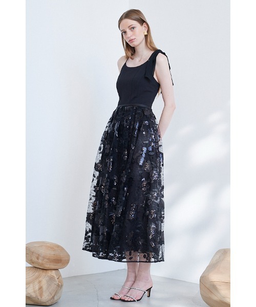 Estella.K（エステラケー）の「Annie Dress カットソーミディドレス＆スパンコールレーススカートSet（ワンピース・レディース・ブラック/ベージュ系・FREE）」の9枚目の写真
