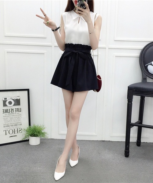 Lace Ladies(レースレディース)の「リボン ベルト ハイウエスト ショート パンツ(その他パンツ・レディース・グリーン/ブラウン/ブラック・S/M/XL)」の9枚目の写真