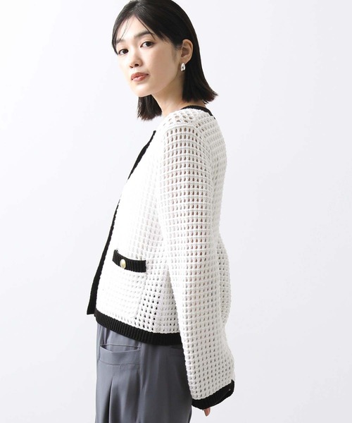 Torrazzo Donna（トラッゾドンナ）の「メッシュバイカラーカーディガン（カーディガン/ボレロ・レディース・アイボリー/ホワイト×ブラック・FREE）」の12枚目の写真