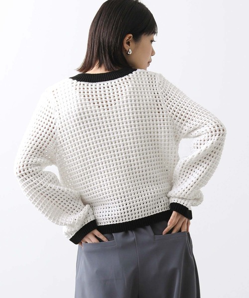 Torrazzo Donna（トラッゾドンナ）の「メッシュバイカラーカーディガン（カーディガン/ボレロ・レディース・アイボリー/ホワイト×ブラック・FREE）」の11枚目の写真