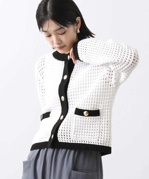 Torrazzo Donna（トラッゾドンナ）の「メッシュバイカラーカーディガン（カーディガン/ボレロ・レディース・アイボリー/ホワイト×ブラック・FREE）」の10枚目の写真