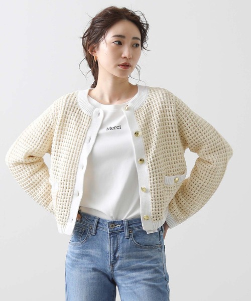 Torrazzo Donna（トラッゾドンナ）の「メッシュバイカラーカーディガン（カーディガン/ボレロ・レディース・アイボリー/ホワイト×ブラック・FREE）」の21枚目の写真