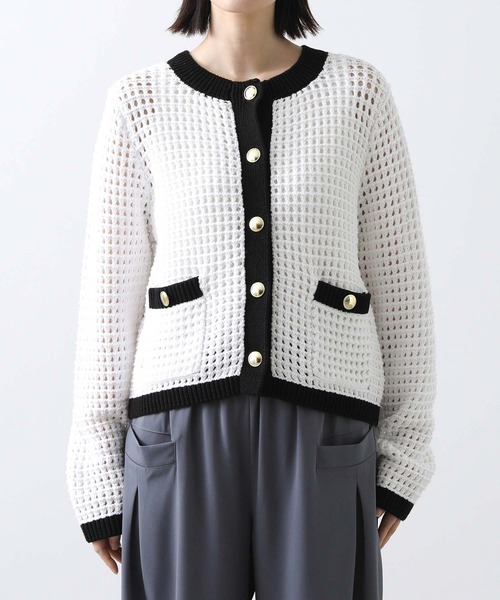 Torrazzo Donna（トラッゾドンナ）の「メッシュバイカラーカーディガン（カーディガン/ボレロ・レディース・アイボリー/ホワイト×ブラック・FREE）」の9枚目の写真