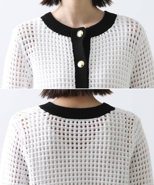 Torrazzo Donna（トラッゾドンナ）の「メッシュバイカラーカーディガン（カーディガン/ボレロ・レディース・アイボリー/ホワイト×ブラック・FREE）」の7枚目の写真