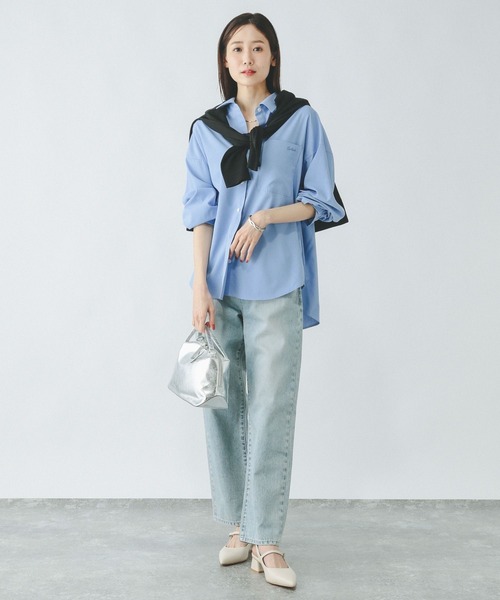 GLOBAL WORK（グローバルワーク）の「イージーケア刺繍シャツ/321333（シャツ/ブラウス・レディース・ライトブルー/ホワイト・REGULER/LONG）」の5枚目の写真