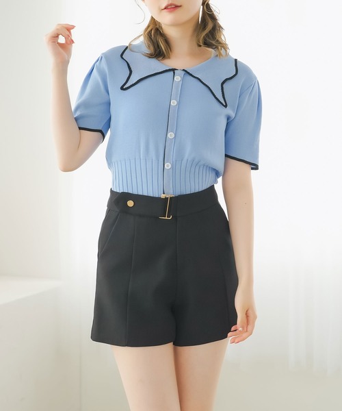 Newlyme（ニューリーミー）の「バイカラーパフスリーブ半袖ニット（Tシャツ/カットソー・レディース・ブラック/ホワイト・FREE）」の20枚目の写真