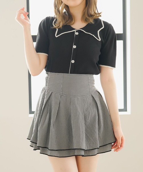 Newlyme（ニューリーミー）の「バイカラーパフスリーブ半袖ニット（Tシャツ/カットソー・レディース・ブラック/ホワイト・FREE）」の19枚目の写真