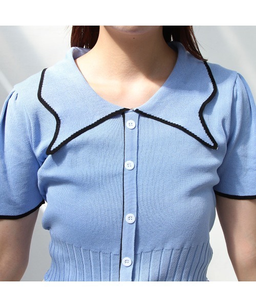 Newlyme（ニューリーミー）の「バイカラーパフスリーブ半袖ニット（Tシャツ/カットソー・レディース・ブラック/ホワイト・FREE）」の17枚目の写真