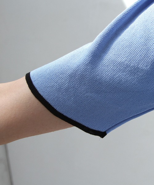 Newlyme（ニューリーミー）の「バイカラーパフスリーブ半袖ニット（Tシャツ/カットソー・レディース・ブラック/ホワイト・FREE）」の5枚目の写真