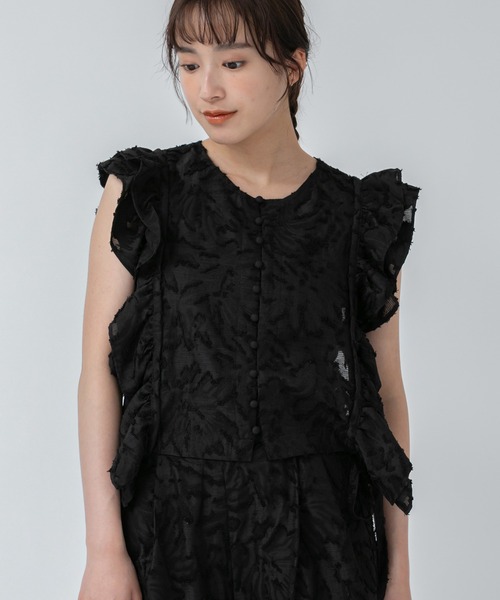 セール】フリンジジャガードブラウス/ブラック ラッフル オケージョン