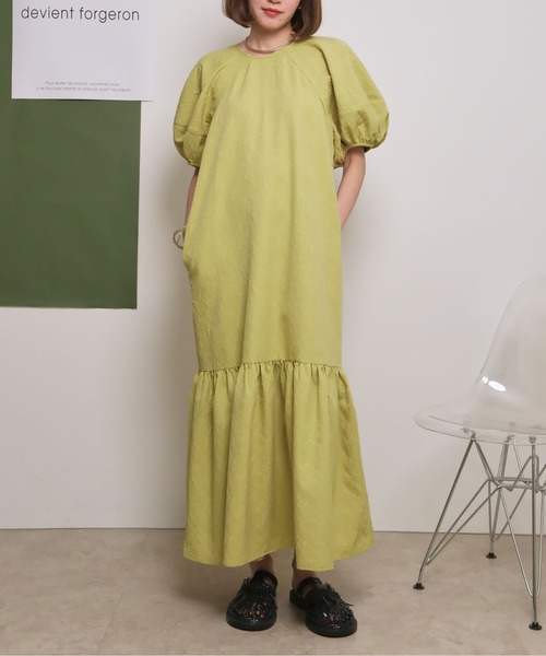 palm RICHE(ポームリシュ)の「ふくれジャガードマーメードシルエットボリューム袖ワンピース(ワンピース・レディース・イエロー/アイボリー/ブラック・M)」の18枚目の写真