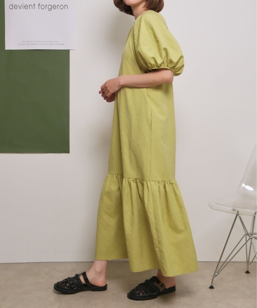 palm RICHE(ポームリシュ)の「ふくれジャガードマーメードシルエットボリューム袖ワンピース(ワンピース・レディース・イエロー/アイボリー/ブラック・M)」の19枚目の写真