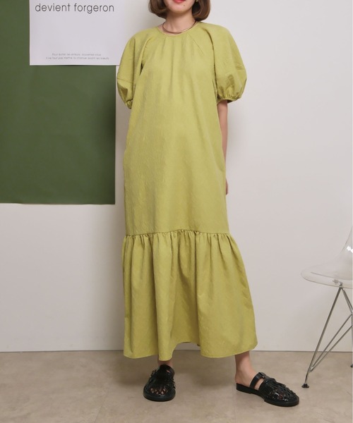 palm RICHE(ポームリシュ)の「ふくれジャガードマーメードシルエットボリューム袖ワンピース(ワンピース・レディース・イエロー/アイボリー/ブラック・M)」の21枚目の写真