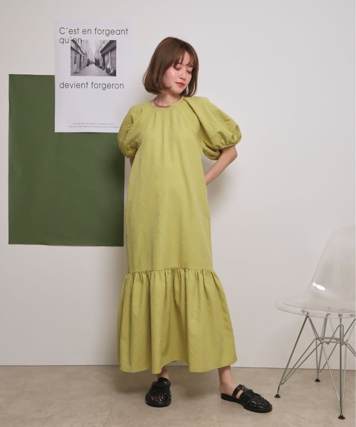 palm RICHE(ポームリシュ)の「ふくれジャガードマーメードシルエットボリューム袖ワンピース(ワンピース・レディース・イエロー/アイボリー/ブラック・M)」の15枚目の写真