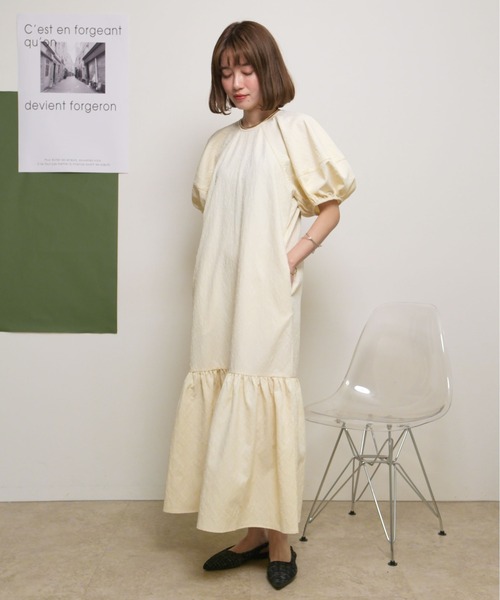 palm RICHE(ポームリシュ)の「ふくれジャガードマーメードシルエットボリューム袖ワンピース(ワンピース・レディース・イエロー/アイボリー/ブラック・M)」の11枚目の写真
