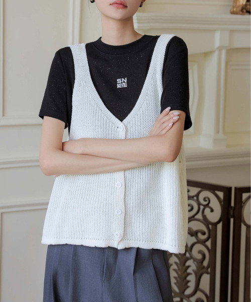 美品✨Deuxieme Classe gentle woman畦編みニット セール】片畦前ボタンゆる編みニットタンク（ニット/セーター