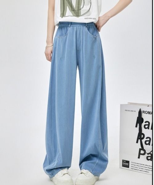 gossip！ロサンゼルス（ゴシップロサンゼルス）の「ハイウエストワイドストレートパンツ カジュアル＆シンプル（スラックス・レディース・ブラック/ブルー・FREE）」の11枚目の写真