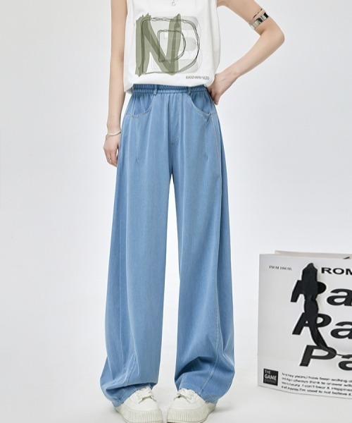 gossip！ロサンゼルス（ゴシップロサンゼルス）の「ハイウエストワイドストレートパンツ カジュアル＆シンプル（スラックス・レディース・ブラック/ブルー・FREE）」の3枚目の写真