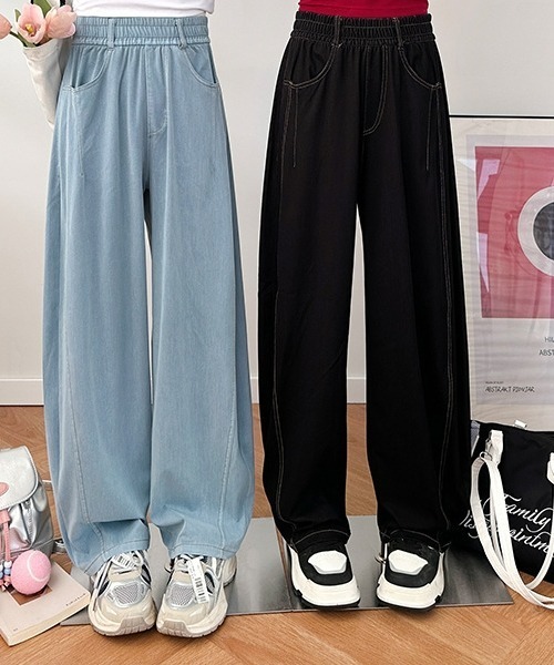gossip！ロサンゼルス（ゴシップロサンゼルス）の「ハイウエストワイドストレートパンツ カジュアル＆シンプル（スラックス・レディース・ブラック/ブルー・FREE）」の15枚目の写真