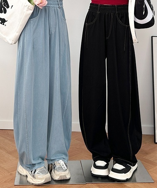 gossip！ロサンゼルス（ゴシップロサンゼルス）の「ハイウエストワイドストレートパンツ カジュアル＆シンプル（スラックス・レディース・ブラック/ブルー・FREE）」の16枚目の写真