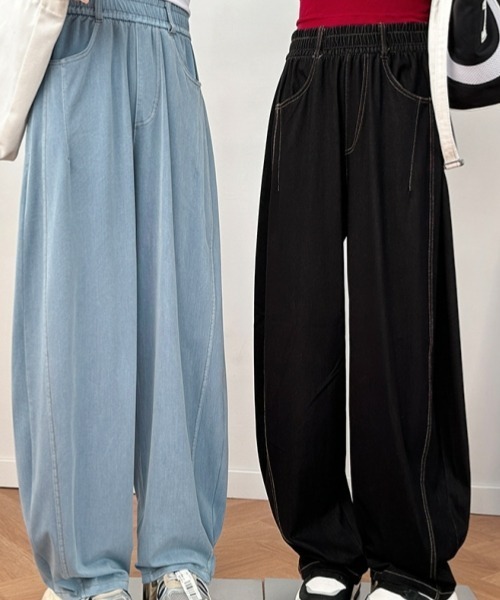 gossip！ロサンゼルス（ゴシップロサンゼルス）の「ハイウエストワイドストレートパンツ カジュアル＆シンプル（スラックス・レディース・ブラック/ブルー・FREE）」の8枚目の写真